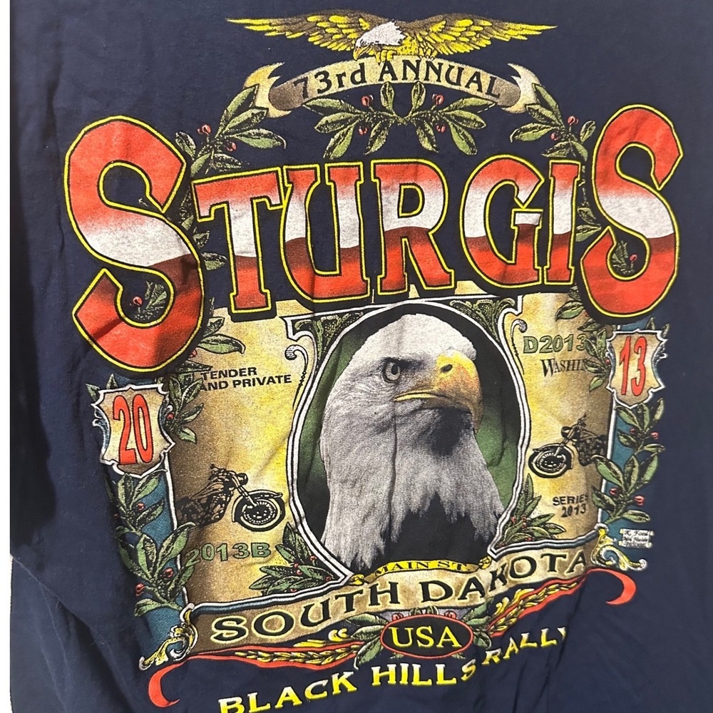 Hanes Mens Sturgis 2013 Black Hills Rally 73rd Annual Graphic T-Shirt Navy L